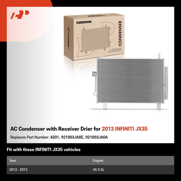 AC Condenser with Receiver Drier for 2013 INFINITI JX35