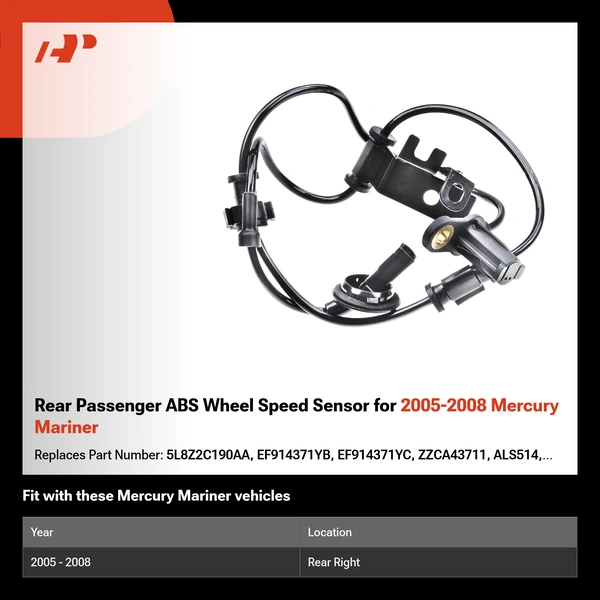 Rear Passenger ABS Wheel Speed Sensor for 2005-2008 Mercury Mariner