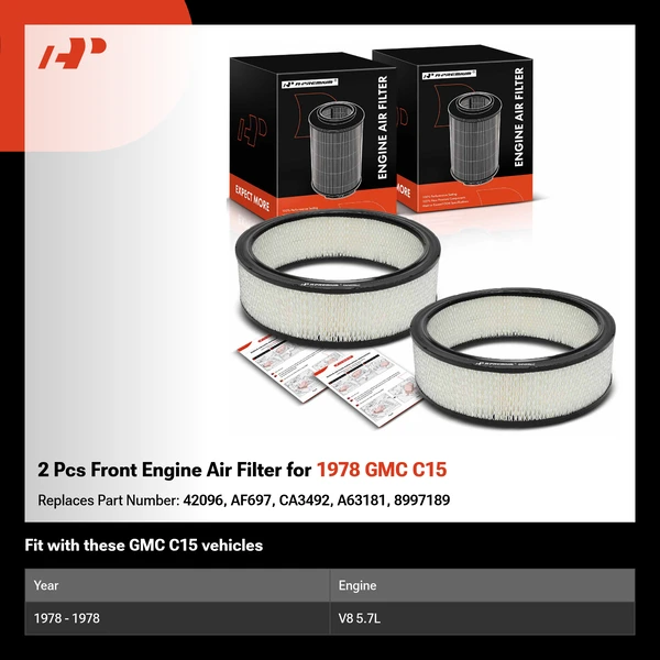 2 Pcs Front Engine Air Filter for 1978 GMC C15