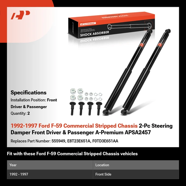 1992-1997 Ford F-59 Commercial Stripped Chassis 2-Pc Steering Damper Front Driver & Passenger A-Premium APSA2457