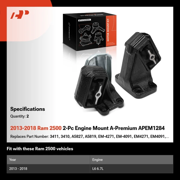 2013-2018 Ram 2500 2-Pc Engine Mount A-Premium APEM1284