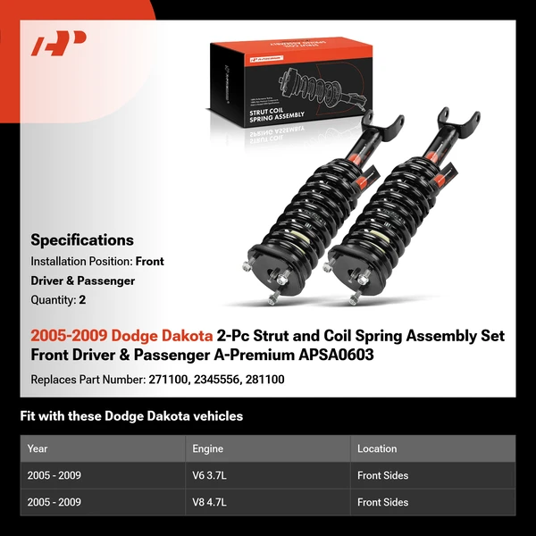 2005-2009 Dodge Dakota 2-Pc Strut and Coil Spring Assembly Set Front Driver & Passenger A-Premium APSA0603