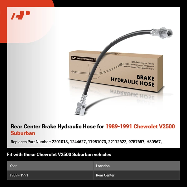 Rear Center Brake Hydraulic Hose for 1989-1991 Chevrolet V2500 Suburban