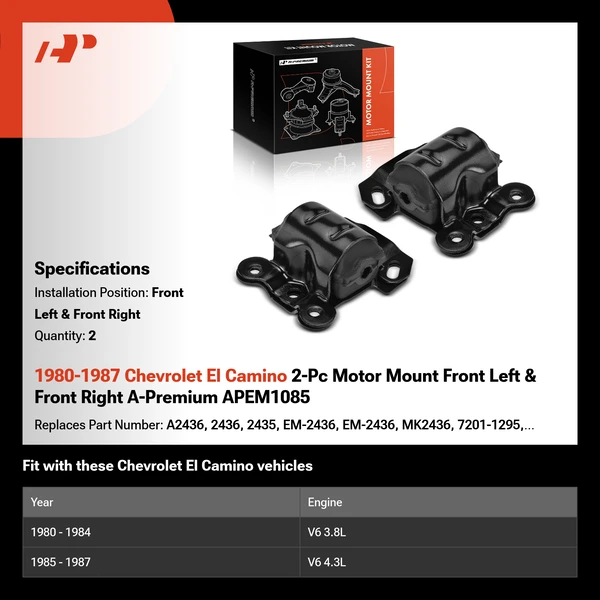 1980-1987 Chevrolet El Camino 2-Pc Motor Mount Front Left & Front Right A-Premium APEM1085