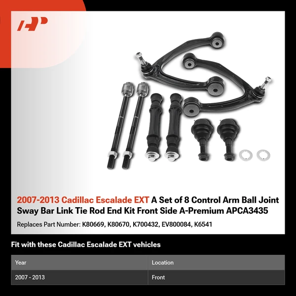 2007-2013 Cadillac Escalade EXT A Set of 8 Control Arm Ball Joint Sway Bar Link Tie Rod End Kit Front Side A-Premium APCA3435