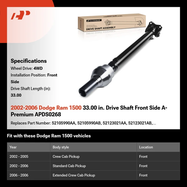 2002-2006 Dodge Ram 1500 33.00 in. Drive Shaft Front Side A-Premium APDS0268