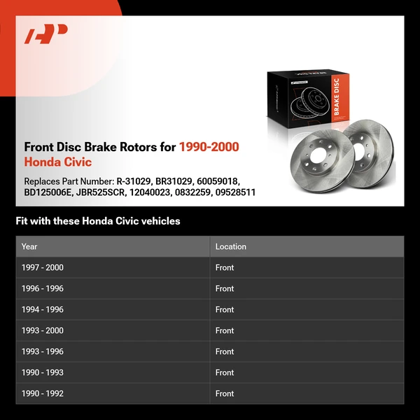 Front Disc Brake Rotors for 1990-2000 Honda Civic