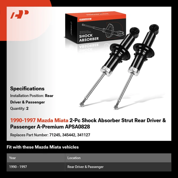 1990-1997 Mazda Miata 2-Pc Shock Absorber Strut Rear Driver & Passenger A-Premium APSA0828