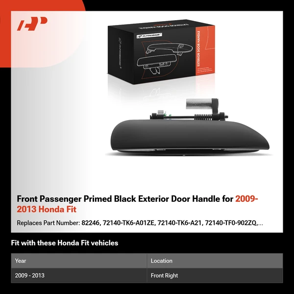 Front Passenger Primed Black Exterior Door Handle for 2009-2013 Honda Fit