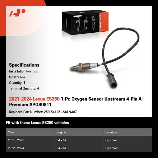 2021-2024 Lexus ES250 1-Pc Oxygen Sensor Upstream 4-Pin A-Premium APOS0811