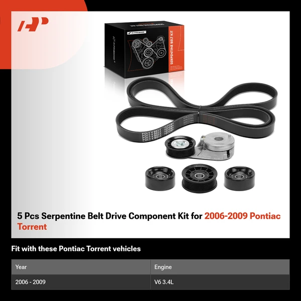 5 Pcs Serpentine Belt Drive Component Kit for 2006-2009 Pontiac Torrent