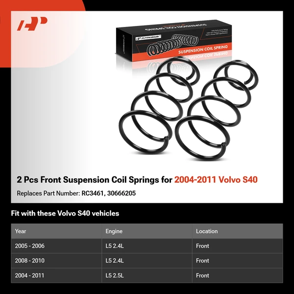 2 Pcs Front Suspension Coil Springs for 2004-2011 Volvo S40