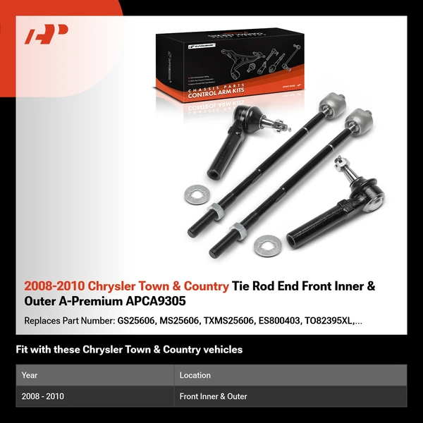 2008-2010 Chrysler Town & Country Tie Rod End Front Inner & Outer A-Premium APCA9305