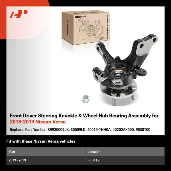 Front Driver Steering Knuckle & Wheel Hub Bearing Assembly for 2013-2019 Nissan Versa
