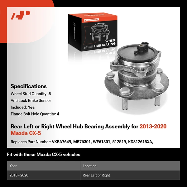 Rear Left or Right Wheel Hub Bearing Assembly for 2013-2020 Mazda CX-5