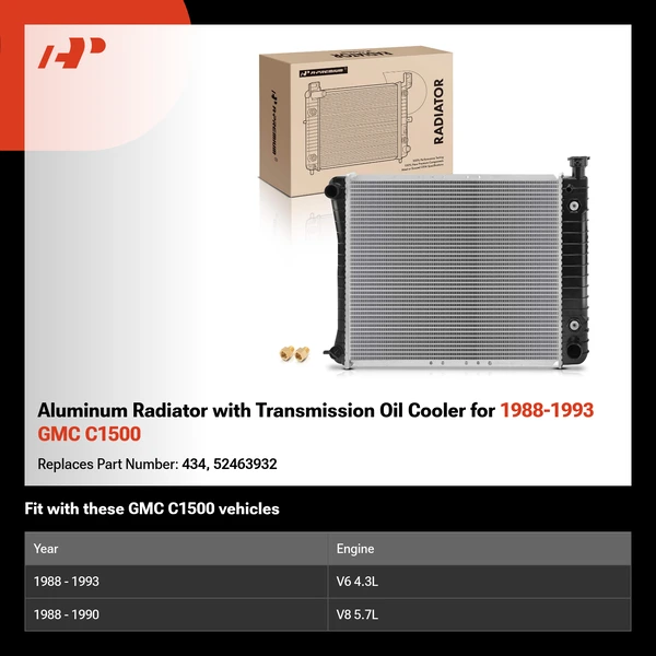 Aluminum Radiator with Transmission Oil Cooler for 1988-1993 GMC C1500