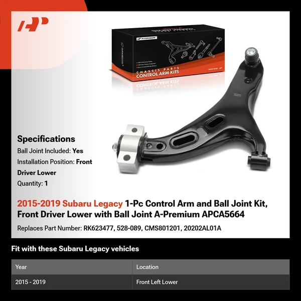 2015-2019 Subaru Legacy 1-Pc Control Arm and Ball Joint Kit, Front Driver Lower with Ball Joint A-Premium APCA5664