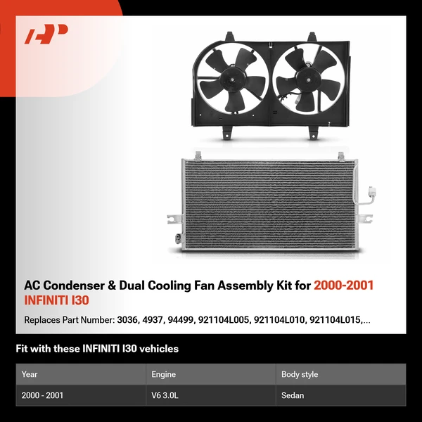 AC Condenser & Dual Cooling Fan Assembly Kit for 2000-2001 INFINITI I30