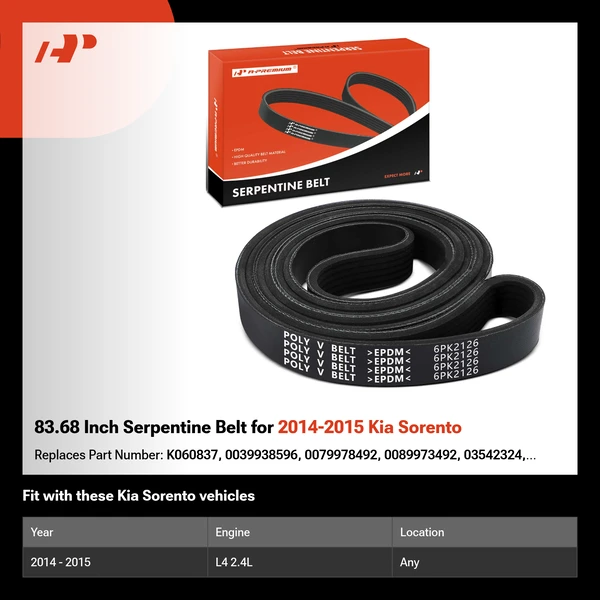 83.68 Inch Serpentine Belt for 2014-2015 Kia Sorento