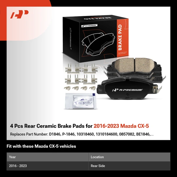 4 Pcs Rear Ceramic Brake Pads for 2016-2023 Mazda CX-5