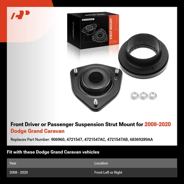 Front Driver or Passenger Suspension Strut Mount for 2008-2020 Dodge Grand Caravan