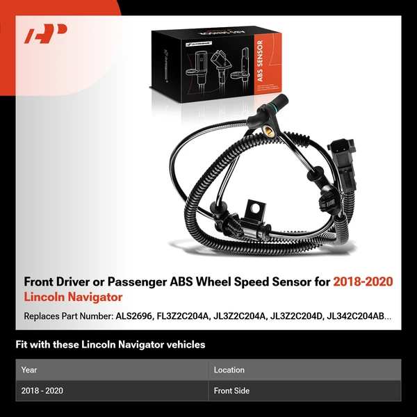 Front Driver or Passenger ABS Wheel Speed Sensor for 2018-2020 Lincoln Navigator