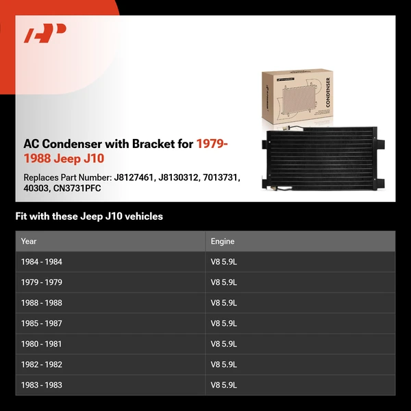 AC Condenser with Bracket for 1979-1988 Jeep J10