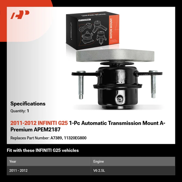 2011-2012 INFINITI G25 1-Pc Automatic Transmission Mount A-Premium APEM2187