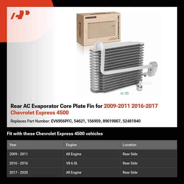 Rear AC Evaporator Core Plate Fin for 2009-2011 2016-2017 Chevrolet Express 4500