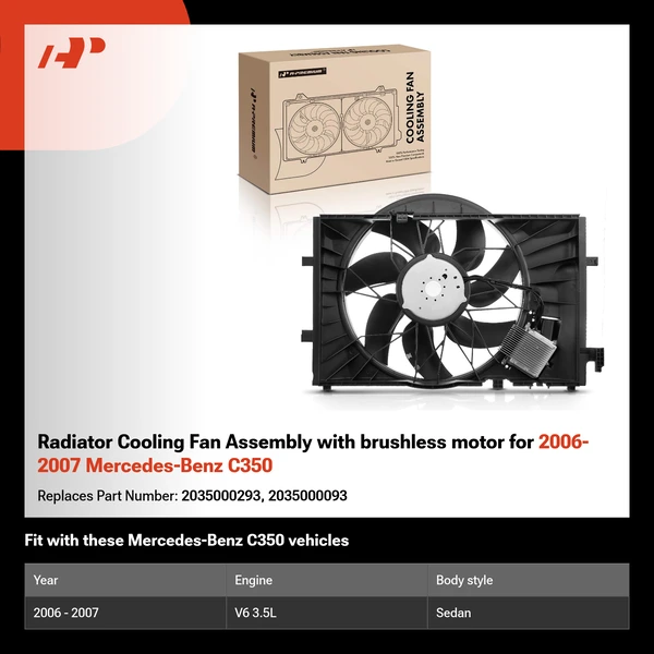 Radiator Cooling Fan Assembly with brushless motor for 2006-2007 Mercedes-Benz C350