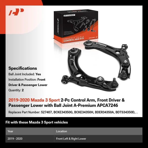 2019-2020 Mazda 3 Sport 2-Pc Control Arm, Front Driver & Passenger Lower with Ball Joint A-Premium APCA7246