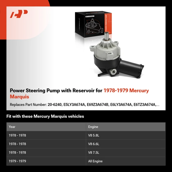 Power Steering Pump with Reservoir for 1978-1979 Mercury Marquis