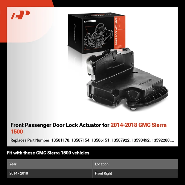 Front Passenger Door Lock Actuator for 2014-2018 GMC Sierra 1500