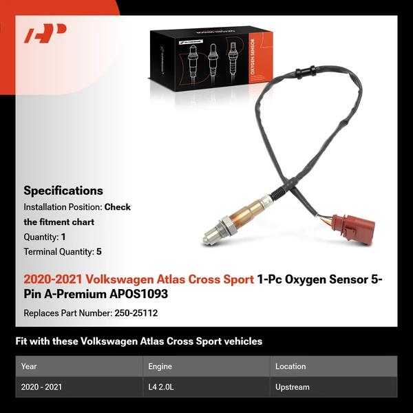 2020-2021 Volkswagen Atlas Cross Sport 1-Pc Oxygen Sensor 5-Pin A-Premium APOS1093
