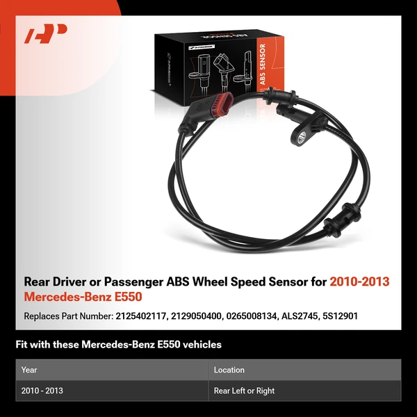 Rear Driver or Passenger ABS Wheel Speed Sensor for 2010-2013 Mercedes-Benz E550