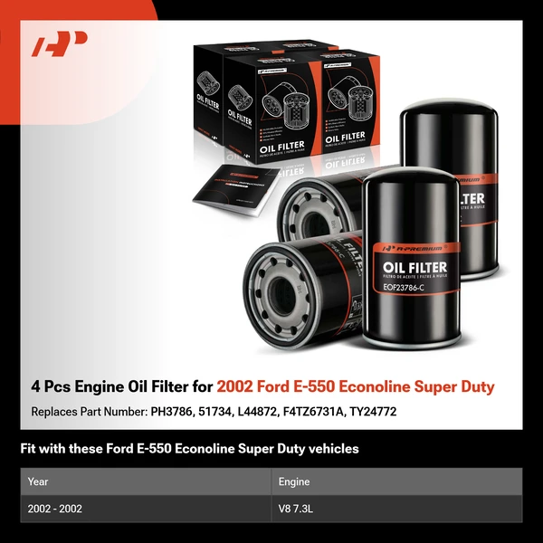 4 Pcs Engine Oil Filter for 2002 Ford E-550 Econoline Super Duty