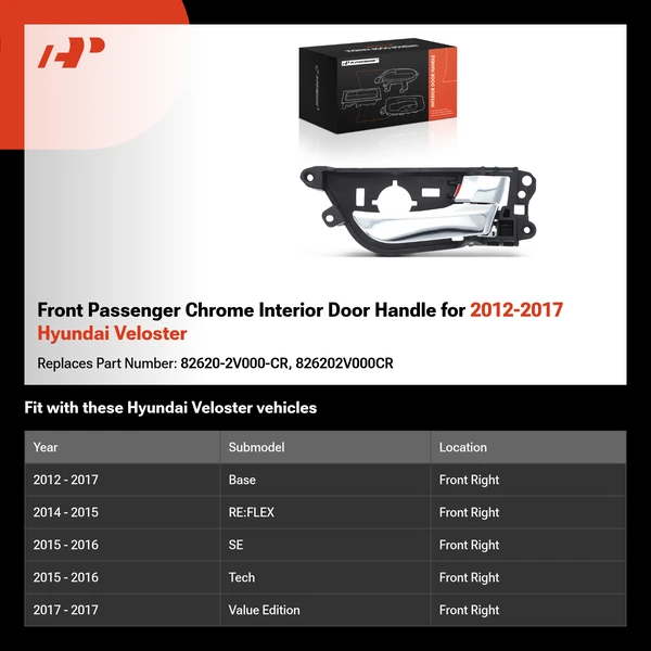 Front Passenger Chrome Interior Door Handle for 2012-2017 Hyundai Veloster