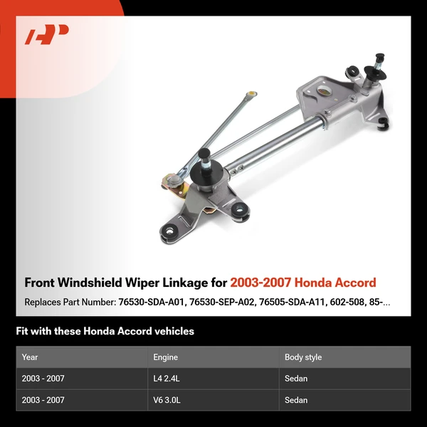 Front Windshield Wiper Linkage for 2003-2007 Honda Accord