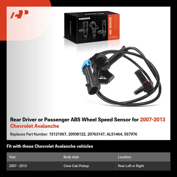 Rear Driver or Passenger ABS Wheel Speed Sensor for 2007-2013 Chevrolet Avalanche