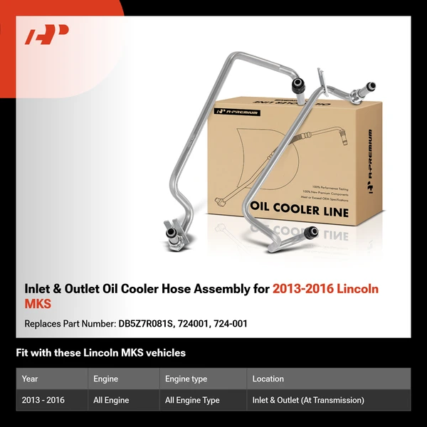 Inlet & Outlet Oil Cooler Hose Assembly for 2013-2016 Lincoln MKS