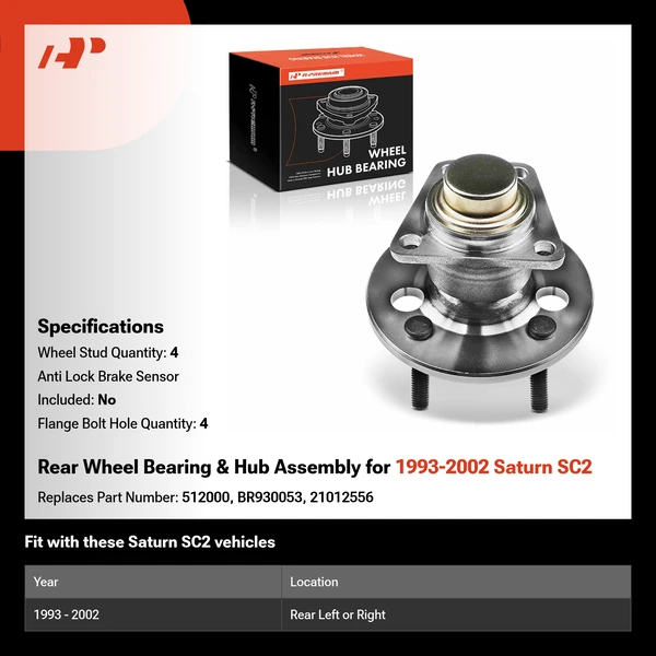 Rear Wheel Bearing & Hub Assembly for 1993-2002 Saturn SC2