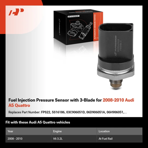 Fuel Injection Pressure Sensor with 3-Blade for 2008-2010 Audi A5 Quattro