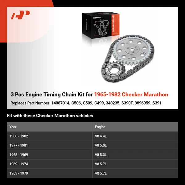 3 Pcs Engine Timing Chain Kit for 1965-1982 Checker Marathon