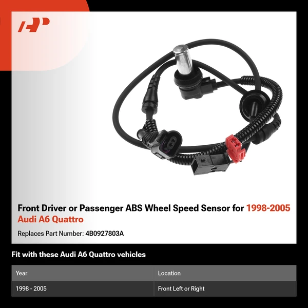 Front Driver or Passenger ABS Wheel Speed Sensor for 1998-2005 Audi A6 Quattro