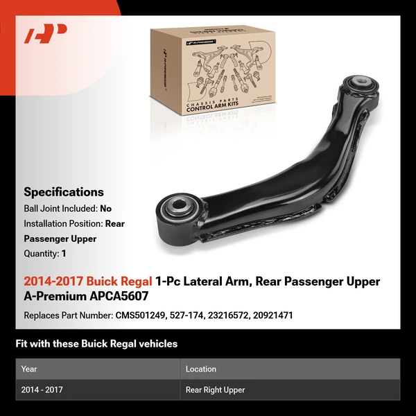 2014-2017 Buick Regal 1-Pc Lateral Arm, Rear Passenger Upper A-Premium APCA5607