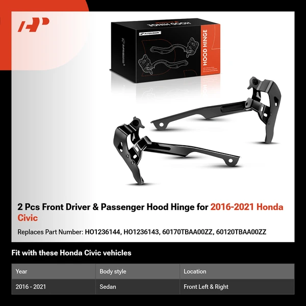 2 Pcs Front Driver & Passenger Hood Hinge for 2016-2021 Honda Civic