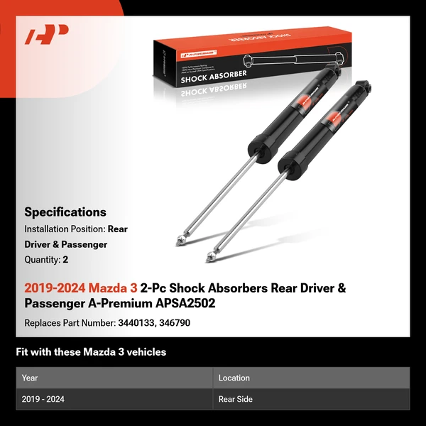 2019-2024 Mazda 3 2-Pc Shock Absorbers Rear Driver & Passenger A-Premium APSA2502