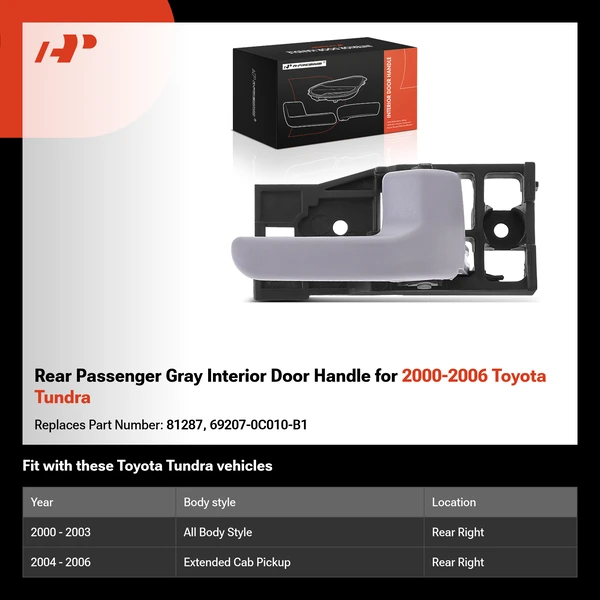 Rear Passenger Gray Interior Door Handle for 2000-2006 Toyota Tundra