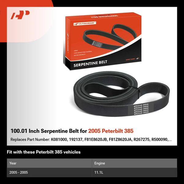 100.01 Inch Serpentine Belt for 2005 Peterbilt 385