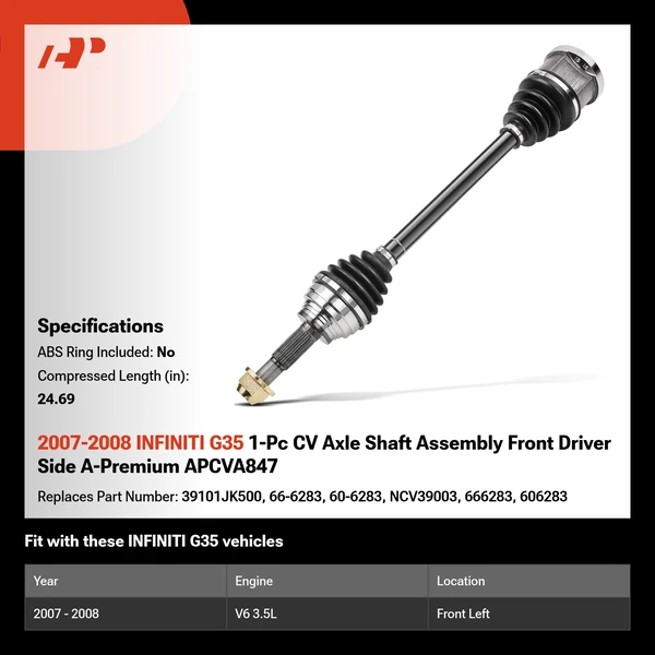 2007-2008 INFINITI G35 1-Pc CV Axle Shaft Assembly Front Driver Side A-Premium APCVA847